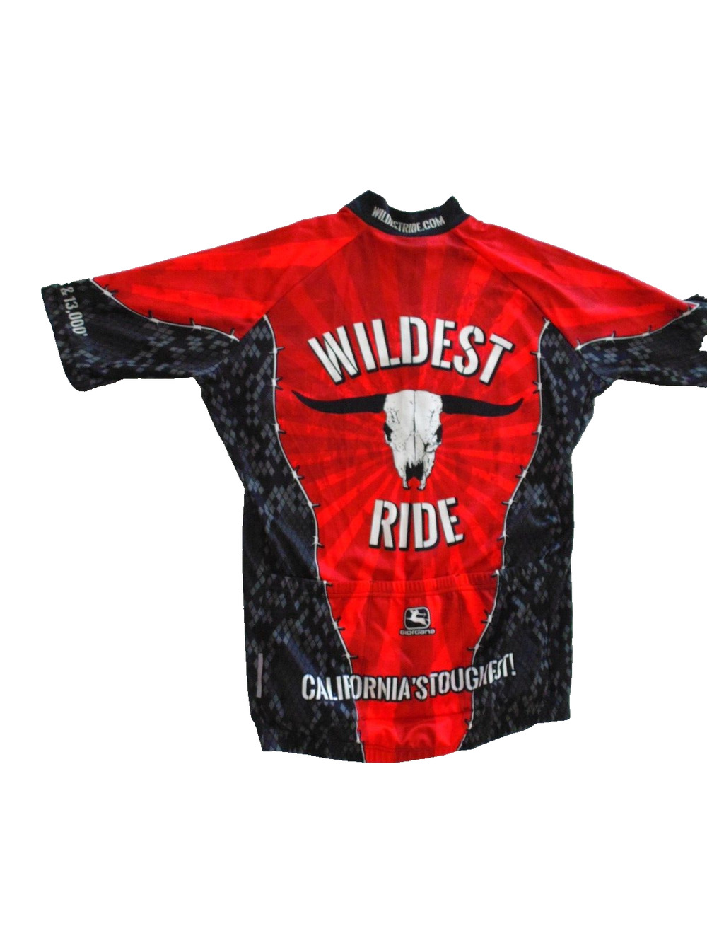 Retro Cycling Jersey Red California Wild Ride Longhorn Skull Barbed Wire Mens L